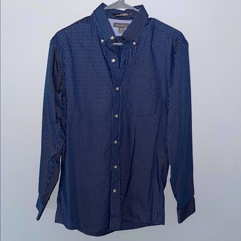 Eddie Bauer S Dark Blue Patterned Dress Shirt
